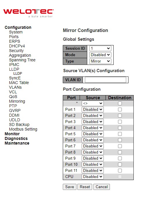 Figure 2.112 Webpage to Detailed Configure Mirroring for Session ID