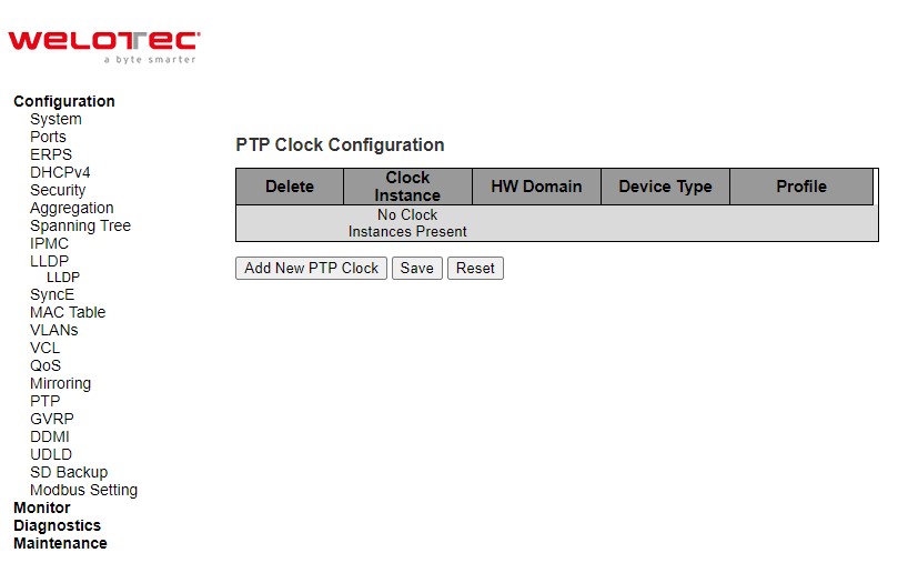 Figure 2.113 Webpage to Configure PTP