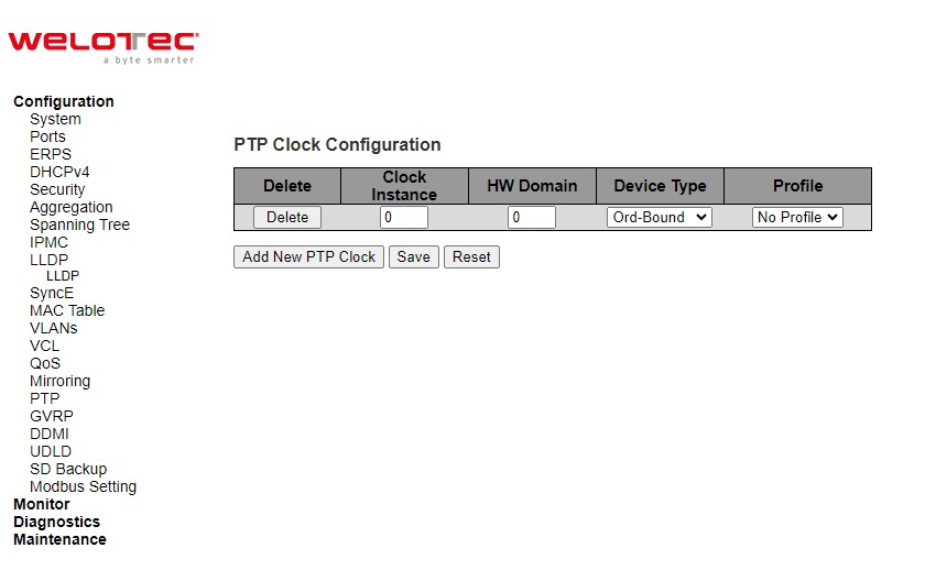 Figure 2.114 Webpage to Configure New PTP Clock