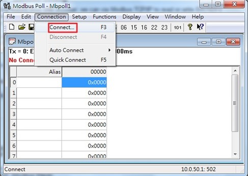 Figure 2.120 Entering Connection Setup Menu of the Modbus Poll