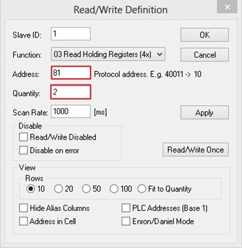 Figure 2.127 Setup Starting Address and Quantity in Modbus Poll