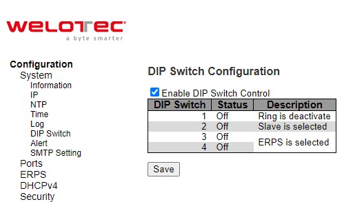 Figure 2.13 Webpage to Configure System DIP Switch