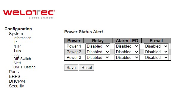 Figure 2.14 Webpage to Configure System Alert