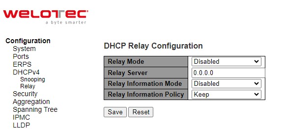 Figure 2.23 Webpage to Configure DHCPv4 Relay