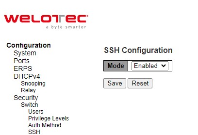 Figure 2.31 Webpage to Configure SSH