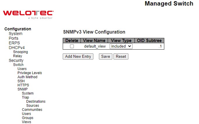 Figure 2.43 Webpage to Configure SNMP Views