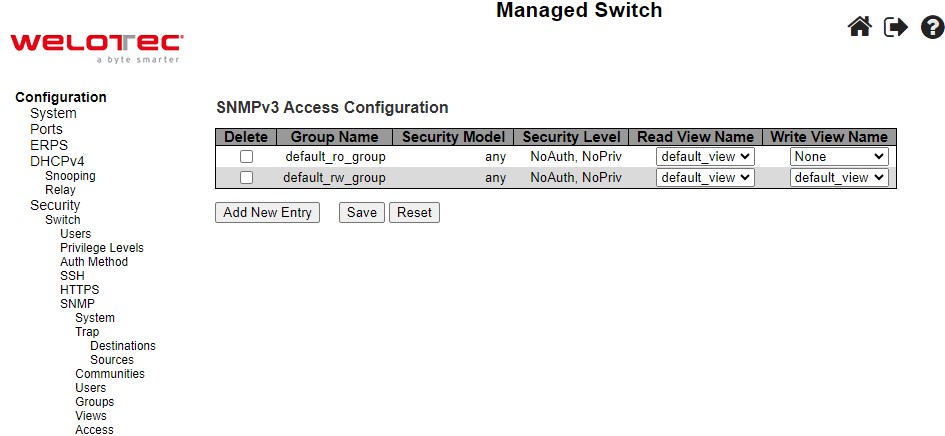 Figure 2.44 Webpage to Configure SNMP Access