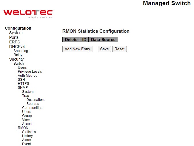 Figure 2.45 Webpage to Configure RMON Statistics