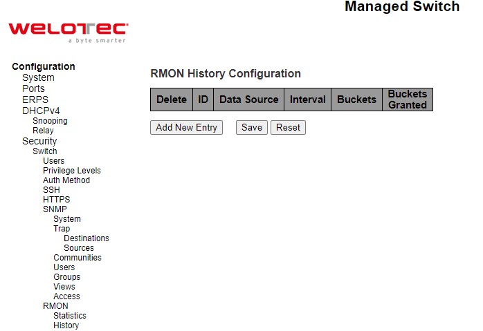 Figure 2.47 Webpage to Configure RMON History