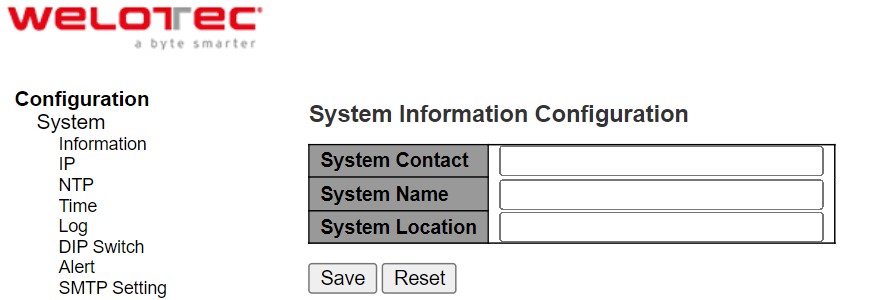 Figure 2.5 System Information Configuration Webpage