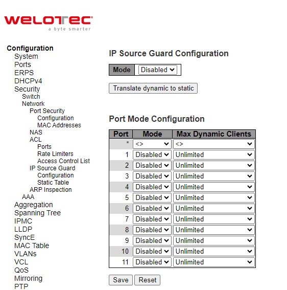 Figure 2.60 Webpage to IP Source Guard Configuration