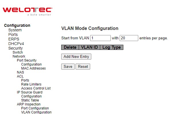 Figure 2.64 Webpage to Configure Network ARP Inspection VLAN