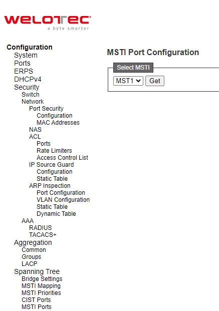 Figure 2.77 Webpage to Configure MSTI of Spanning Tree