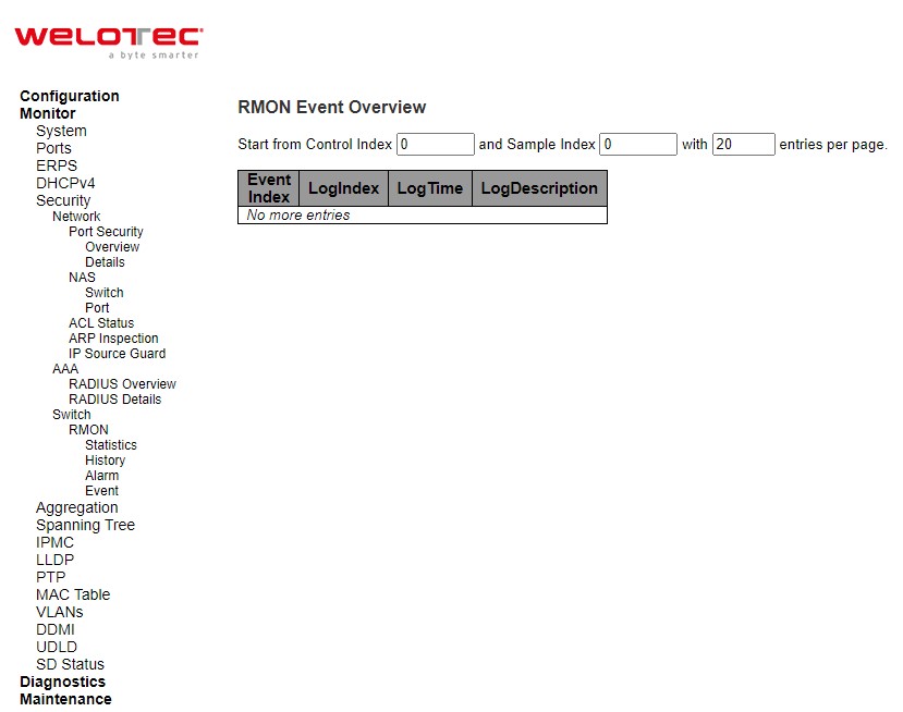 Figure 3.35 Webpage to Monitor RMON Event