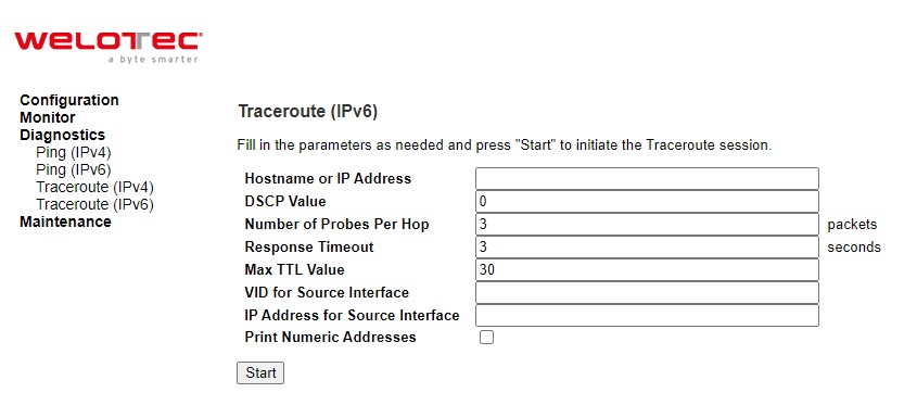 Figure 4.10 Diagnostics Webpage using IPv6 Traceroute