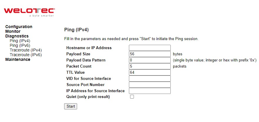 Figure 4.2 Diagnostics Webpage using IPv4 Ping