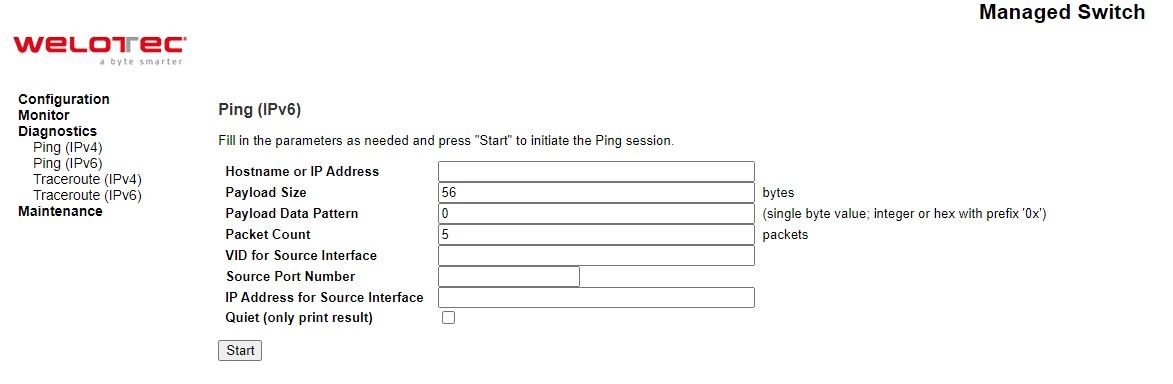 Figure 4.5 Diagnostics Webpage using IPv6 Ping