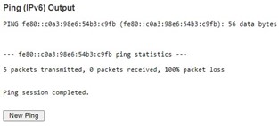 Figure 4.7 Result of failure IPv6 ping