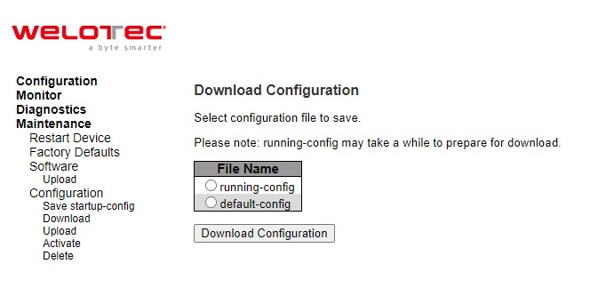 Figure 5.11 Webpage to Download the Current Configuration File