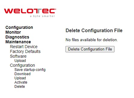 Figure 5.15 Webpage to Delete a Configuration File