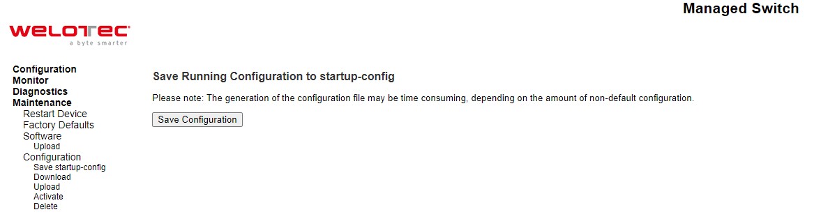 Figure 5.9 Webpage to Save the Start-up Configuration