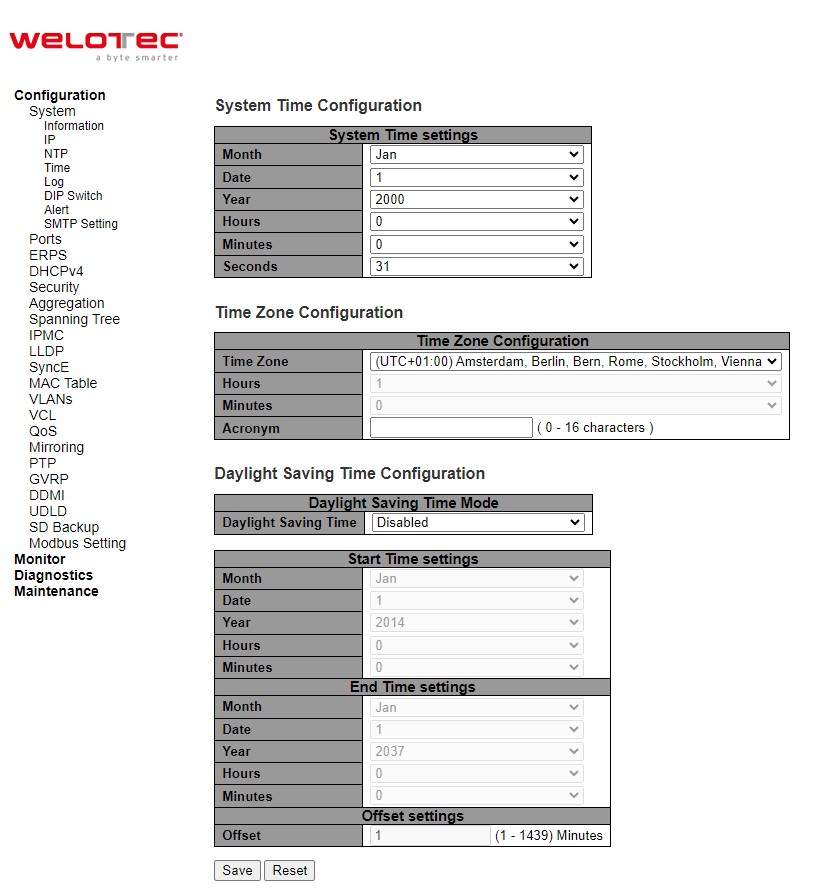 Figure 2.11 Webpage to Configure System Time