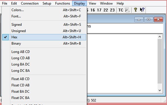 Figure 2.123 Set Display Mode to Hex in Modbus Poll