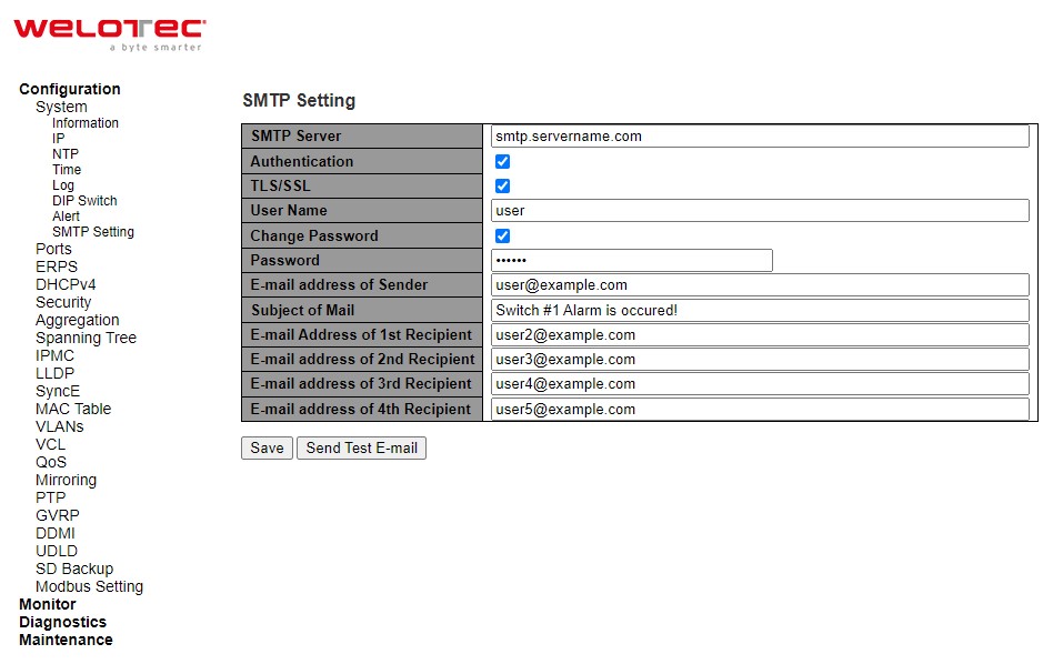 Figure 2.16 Example of SMTP Setting