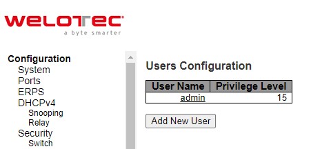 Figure 2.26 Webpage to Configure Security Switch Users