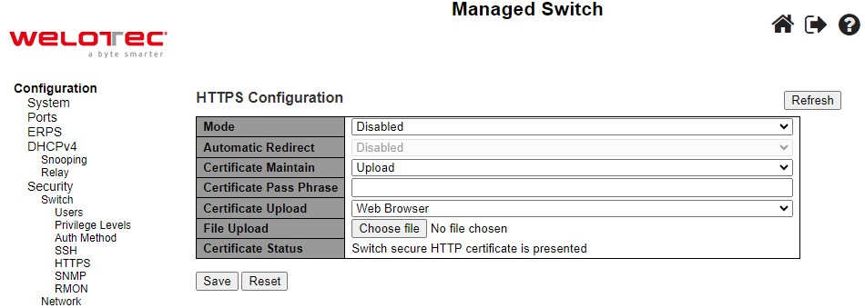 Figure 2.33 Webpage to HTTPS Configuration with Certificate Uploading