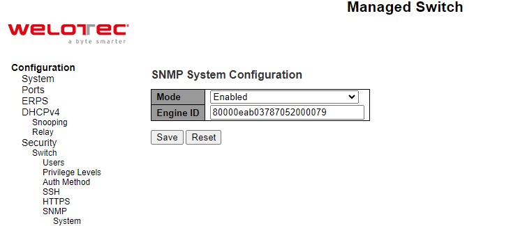 Figure 2.34 Webpage to Configure SNMP System