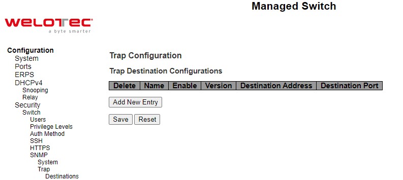 Figure 2.35 Webpage to Configure SNMP Trap Destinations