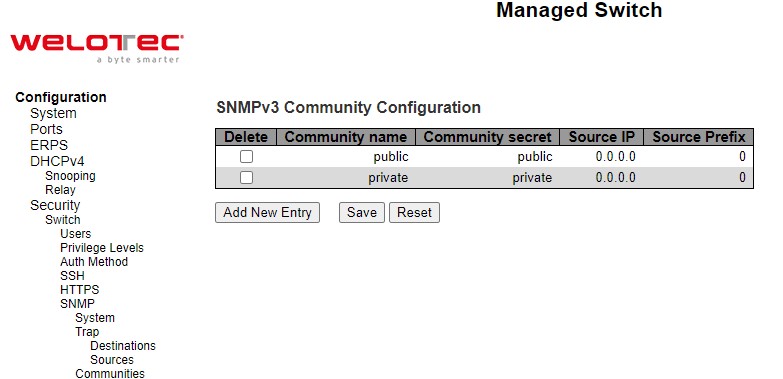 Figure 2.39 Webpage to Configure SNMP Communities