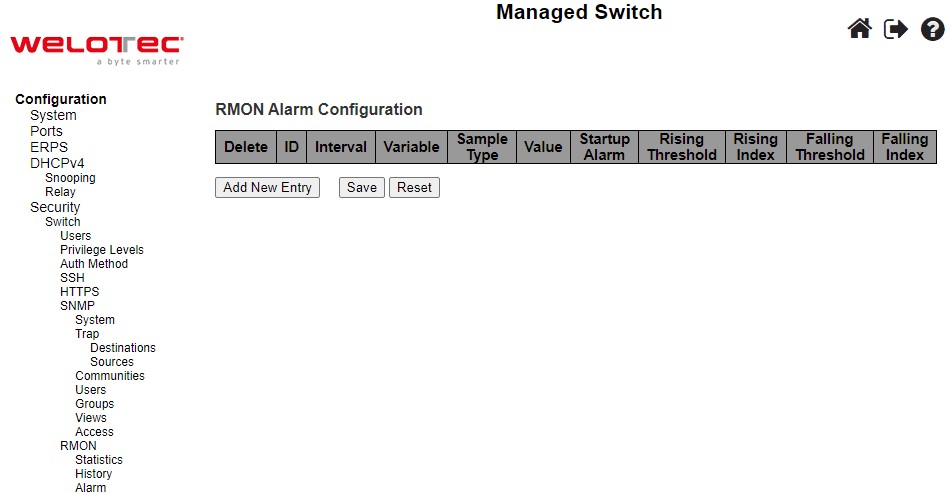 Figure 2.49 Webpage to Configure RMON Alarm