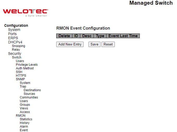 Figure 2.50 Webpage to Configure RMON Event