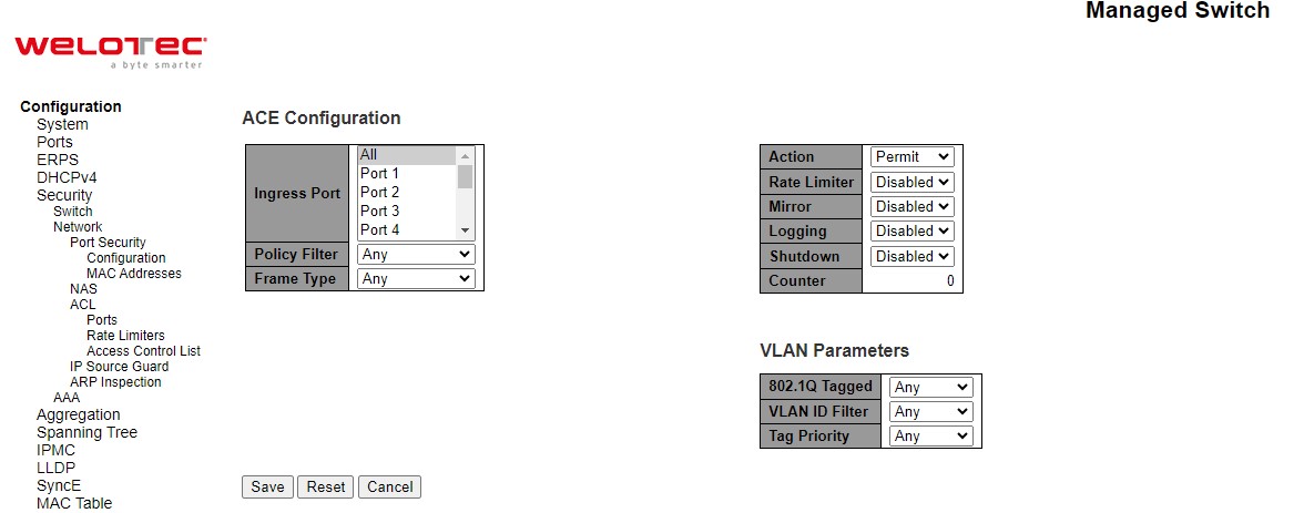 Figure 2.59 Webpage to Configure Network ACL Access Control After Clicked + to add new entry