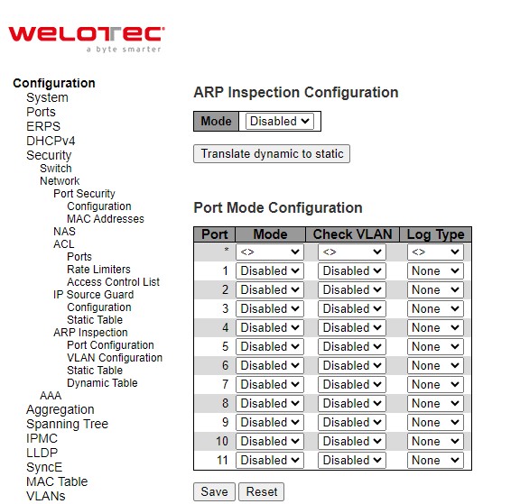 Figure 2.63 Webpage to Configure Network ARP Inspection Port