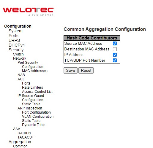 Figure 2.70 Webpage to Configure Common Aggregation