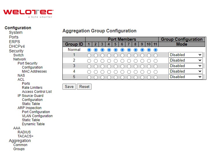 Figure 2.71 Webpage to Configure Group Aggregation