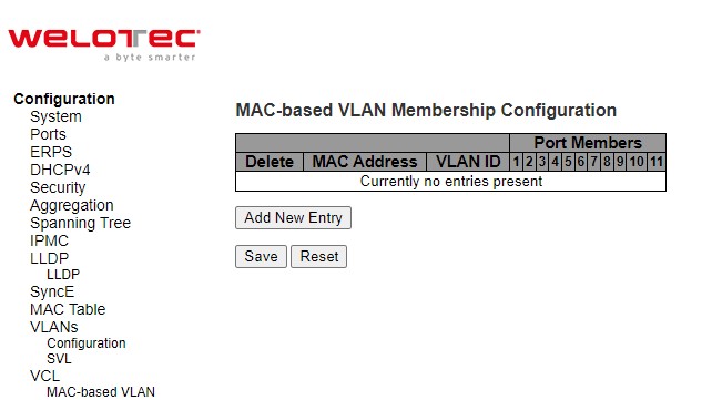 Figure 2.90 Webpage to Configure MAC-based VLAN of VCL