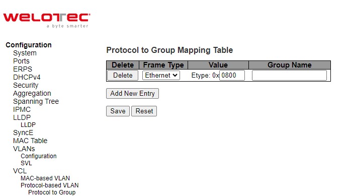 Figure 2.91 Webpage to Configure Protocol to Group Mapping Table