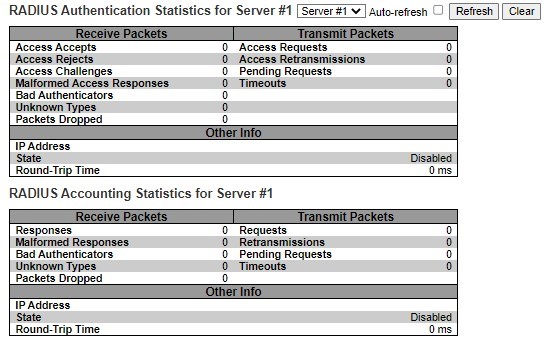 Figure 3.30 Webpage to Monitor Each Port's RADIUS Server Status