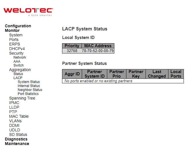 Figure 3.37 Webpage to Monitor LACP System Status