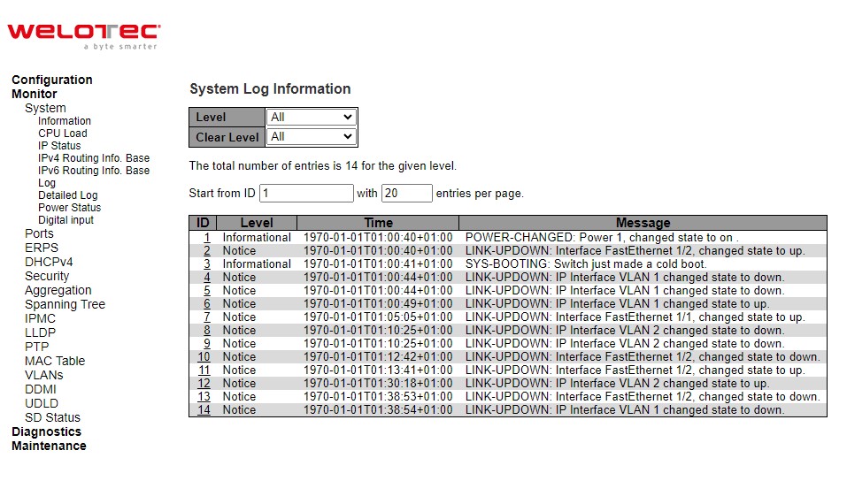 Figure 3.7 Webpage to Monitor System Log