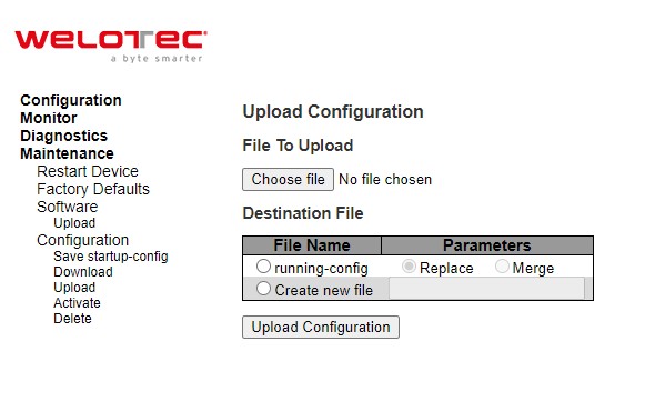 Figure 5.12 Webpage to Upload a Configuration File